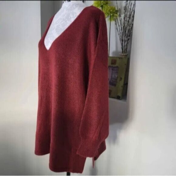 Puff Sleave Red V Neck Sweater Sz 3X New - Picture 3 of 9